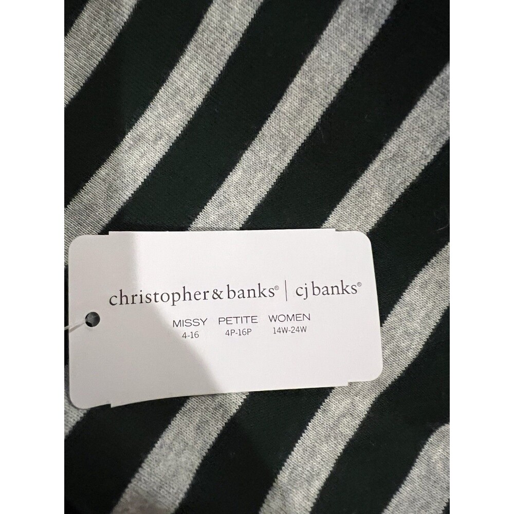 CJ Banks Women Top Shirt Knit Green Gray Stripe Plus Sz 1X Long Sleeve Soft NWT - Picture 5 of 12